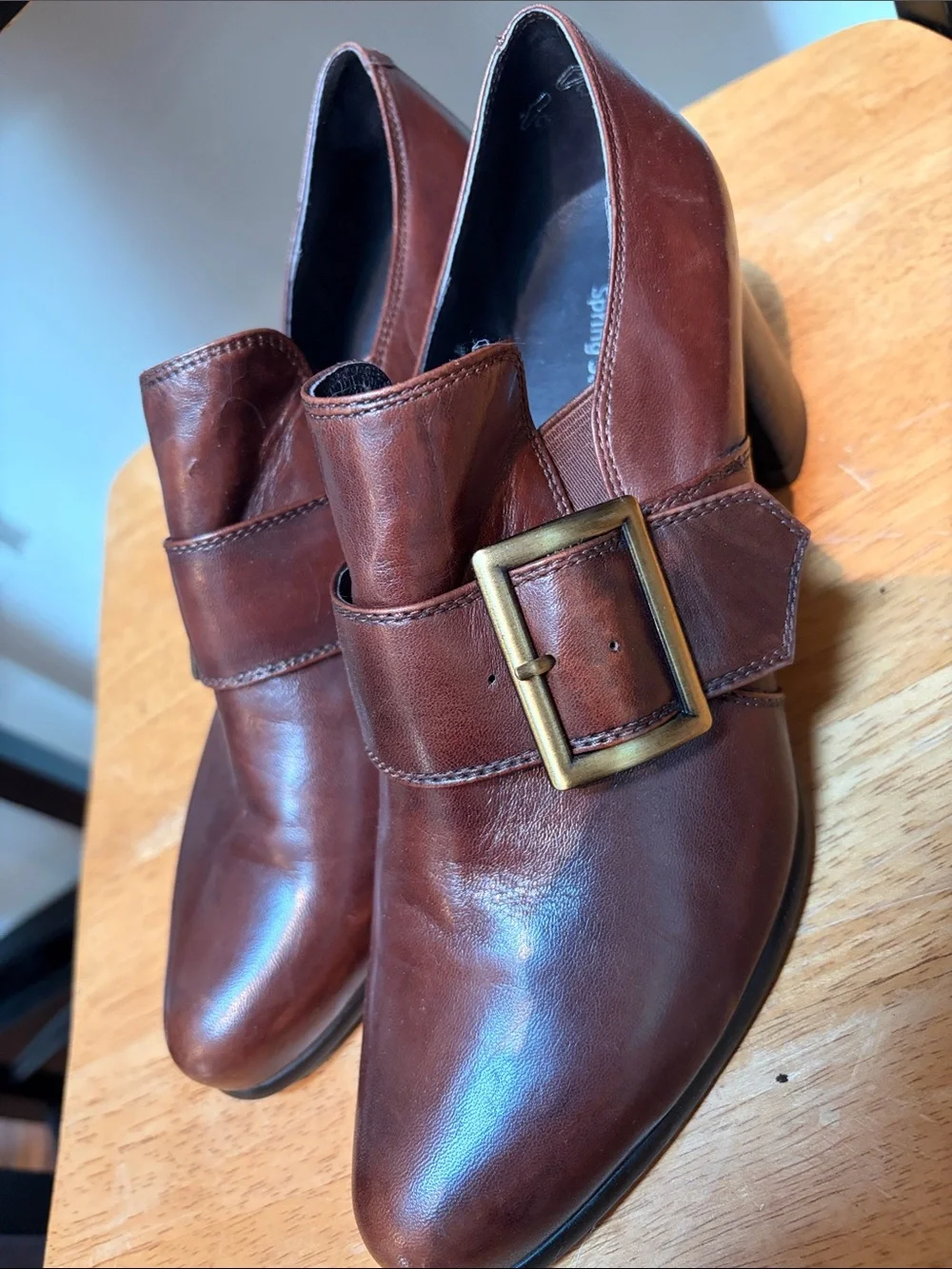 Spring Step Brown Leather Ankle Booties with Buckle